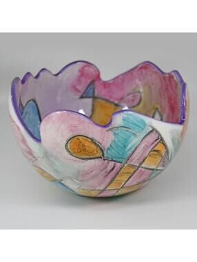 Harris-Cies Studio Pottery Modern Abstract Bowl Freeform Fine Art Vintage 1990s